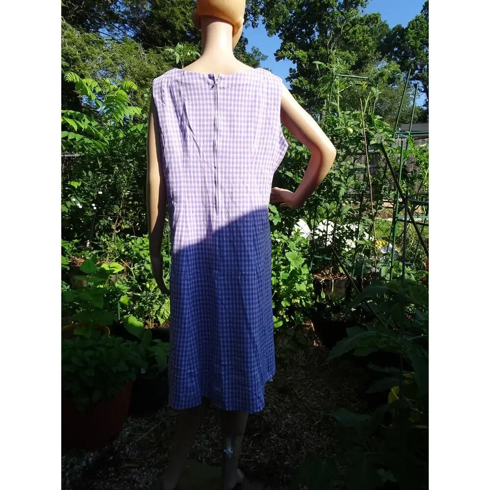 VTG 1970s Purple Gingham Prairie Midi Dress Plus Size 1X 2X Handmade Checkered
